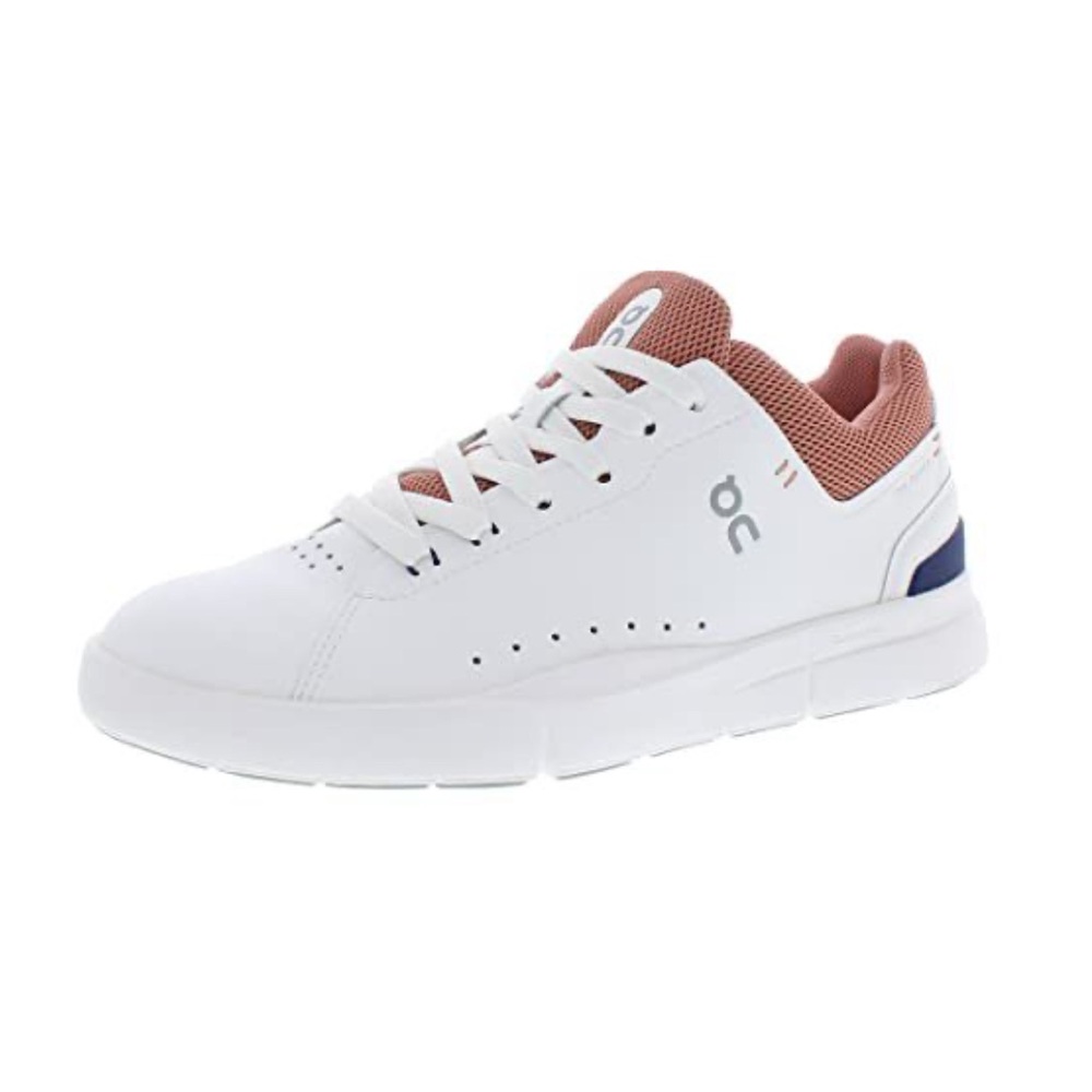 On Running White Sneakers with Rose Mesh and Navy Heel